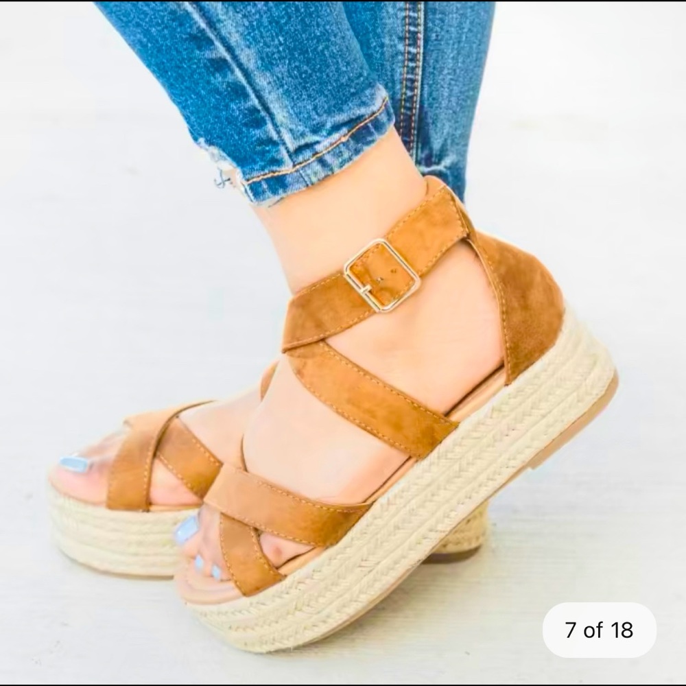 Tan Criss Cross Platform Espadrille Sandals